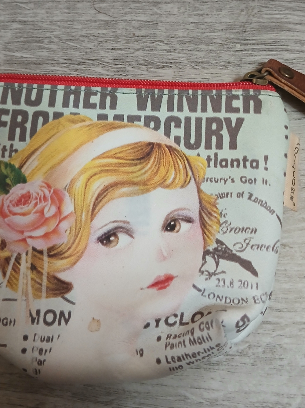 Vintage Portrait Cosmetic Pouch with Red Trim